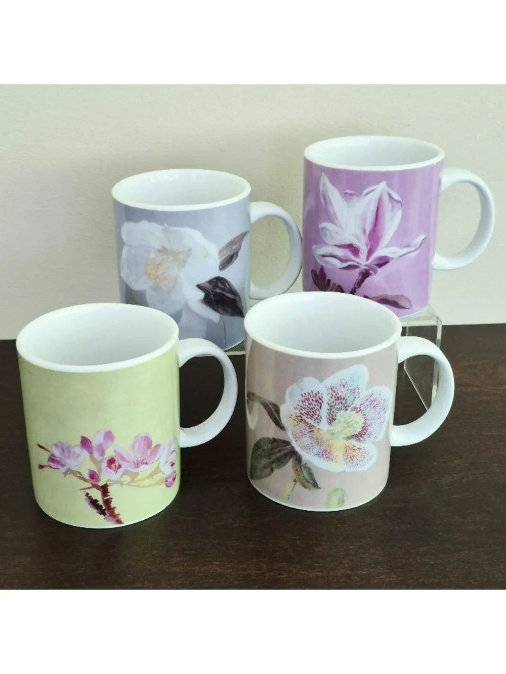 Marshall Fields Botanical Mug Set, Cherry Blossom, Magnolia & Hellebore Flowers